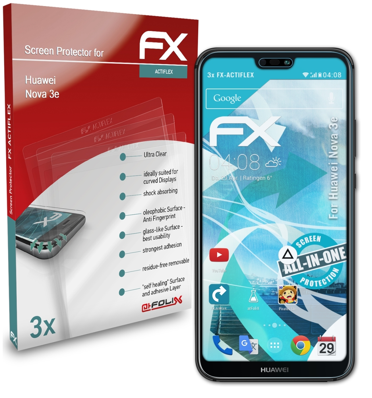 Displayschutz(für 3x 3e) Nova FX-ActiFleX ATFOLIX Huawei