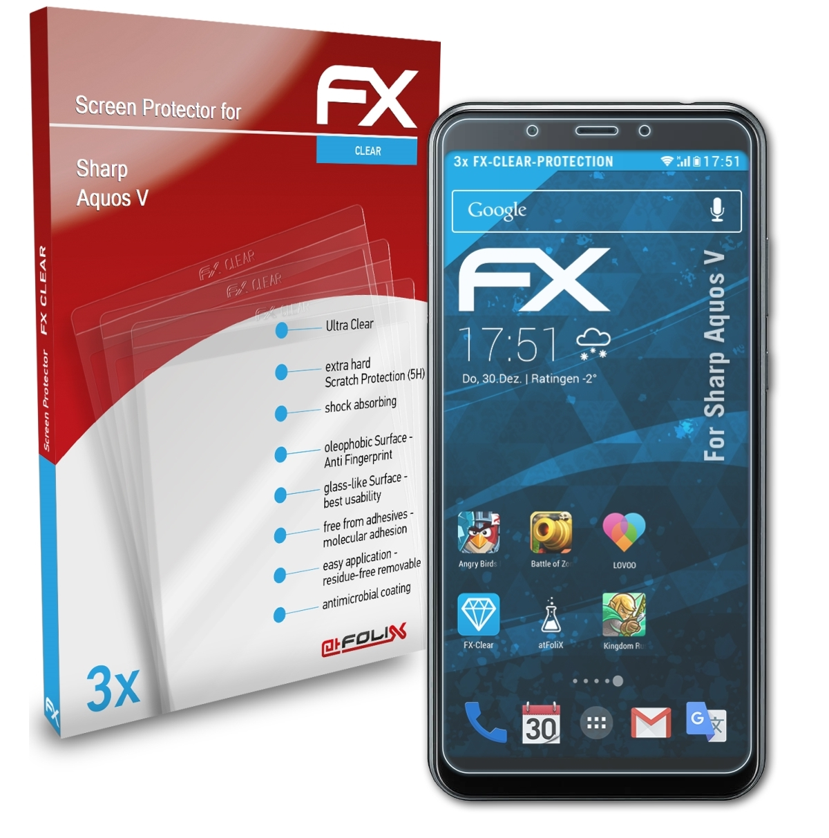 ATFOLIX 3x V) FX-Clear Aquos Displayschutz(für Sharp