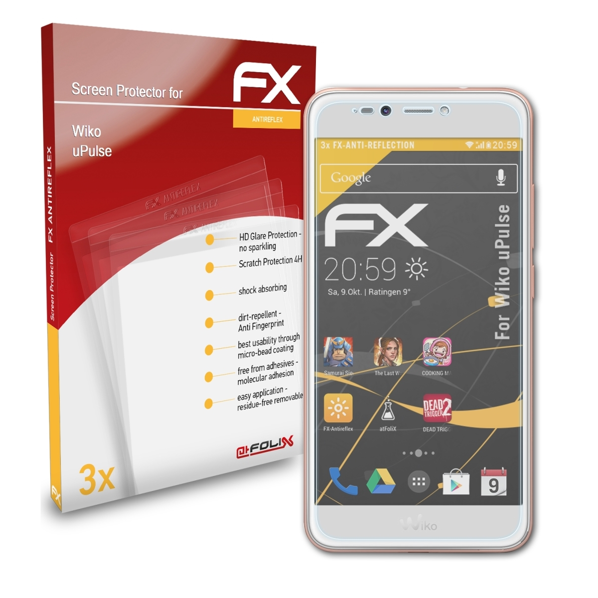 ATFOLIX 3x FX-Antireflex uPulse) Displayschutz(für Wiko