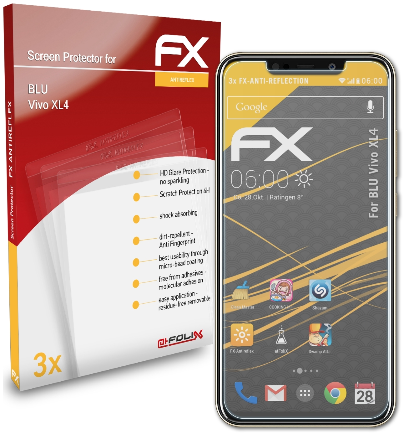 ATFOLIX 3x FX-Antireflex Displayschutz(für BLU Vivo XL4)