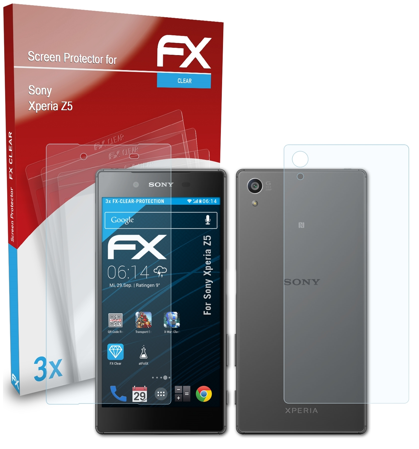 3x FX-Clear Z5) Displayschutz(für Sony ATFOLIX Xperia