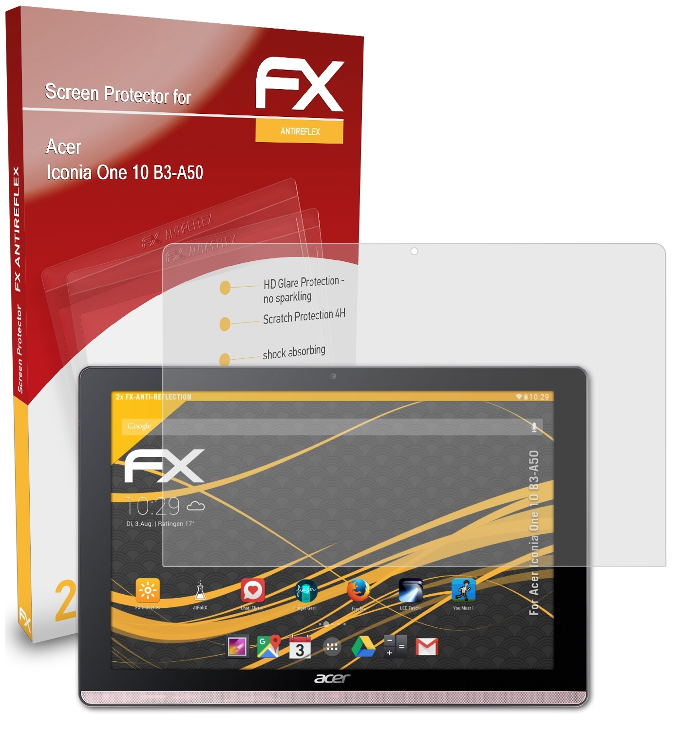 ATFOLIX 2x FX-Antireflex (B3-A50)) Displayschutz(für One Iconia 10 Acer