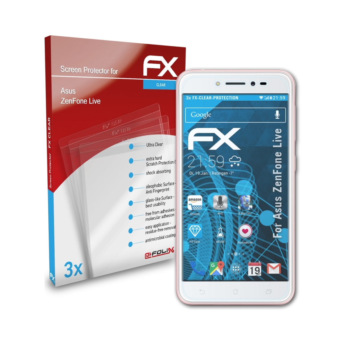 3x Asus ZenFone Displayschutz(für Live) FX-Clear ATFOLIX
