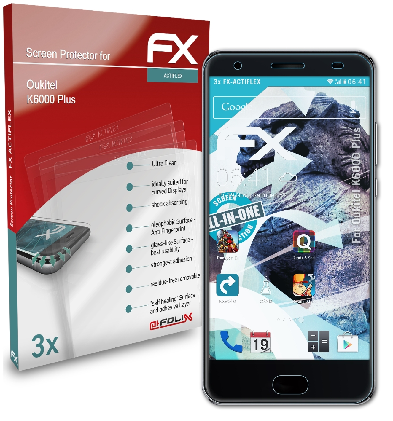 Displayschutz(für K6000 Oukitel Plus) FX-ActiFleX ATFOLIX 3x