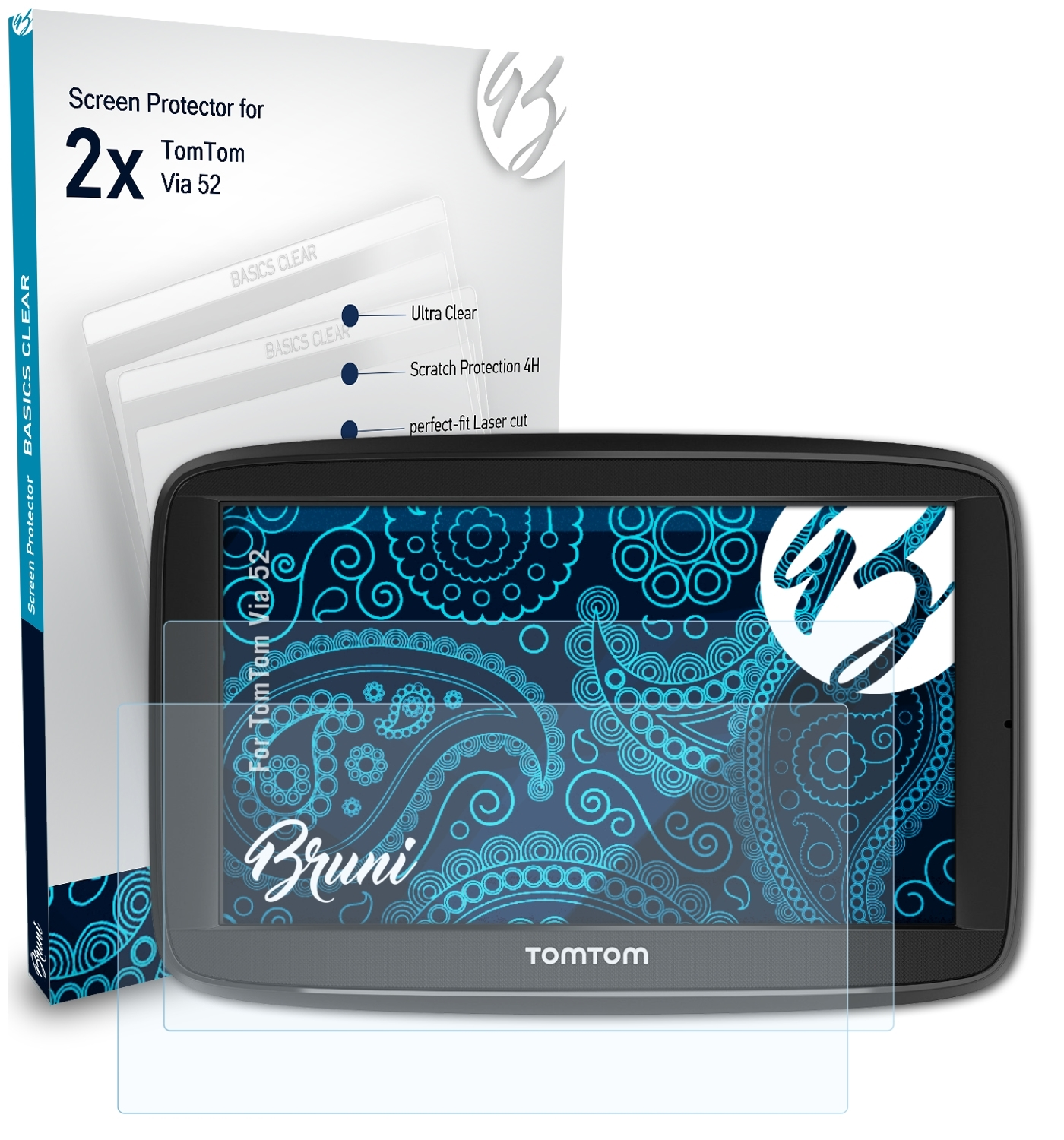 BRUNI 2x Basics-Clear Schutzfolie(für TomTom 52) Via
