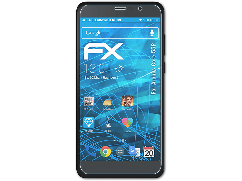 ATFOLIX 3x FX-Clear Displayschutz(für Archos 55P) Core