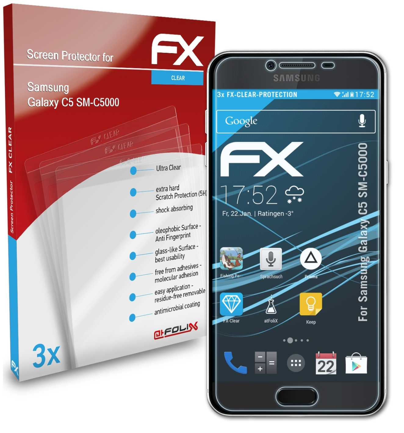 ATFOLIX Samsung Displayschutz(für C5 FX-Clear (SM-C5000)) 3x Galaxy