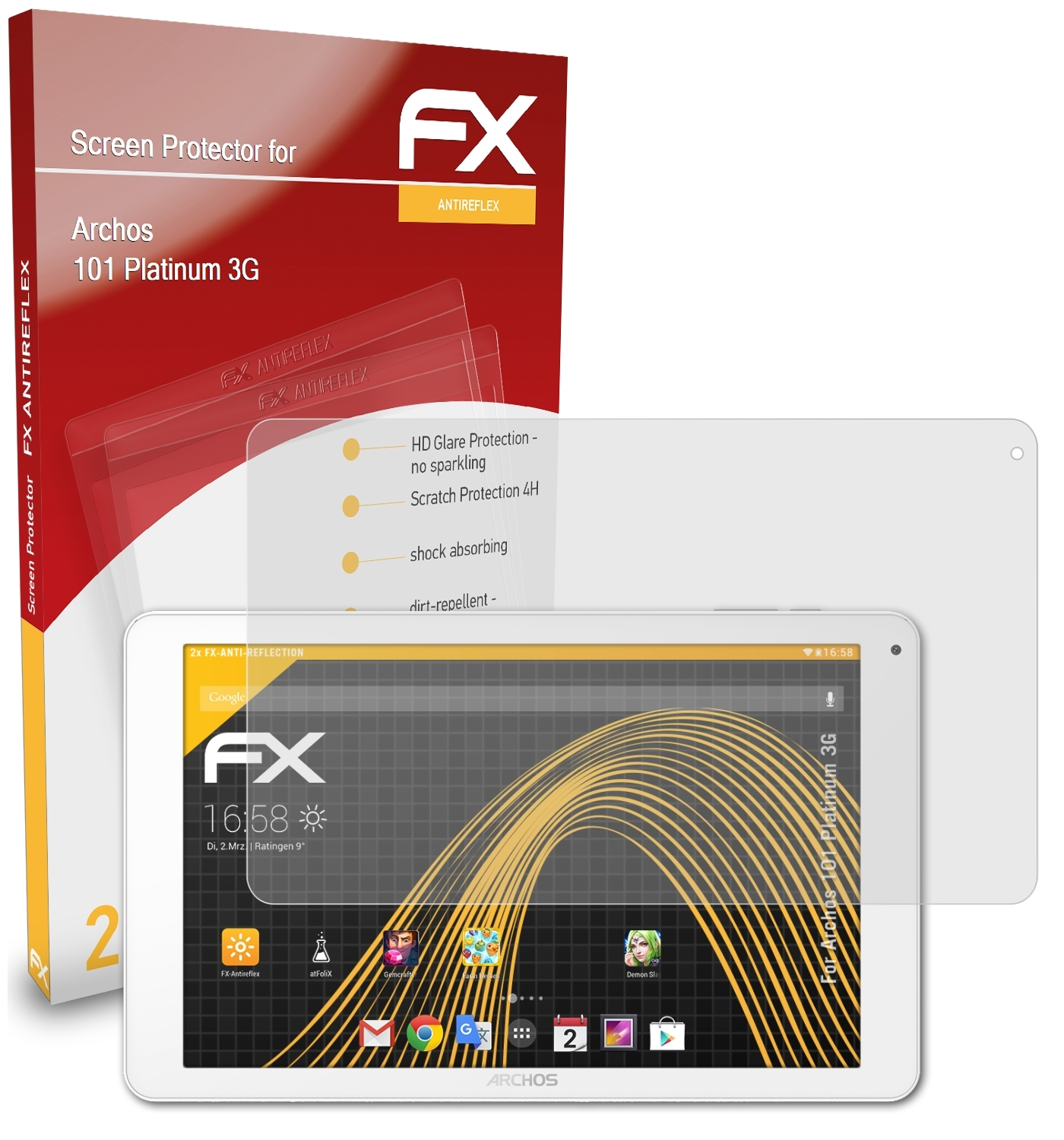 2x 101 ATFOLIX Archos Displayschutz(für FX-Antireflex 3G) Platinum