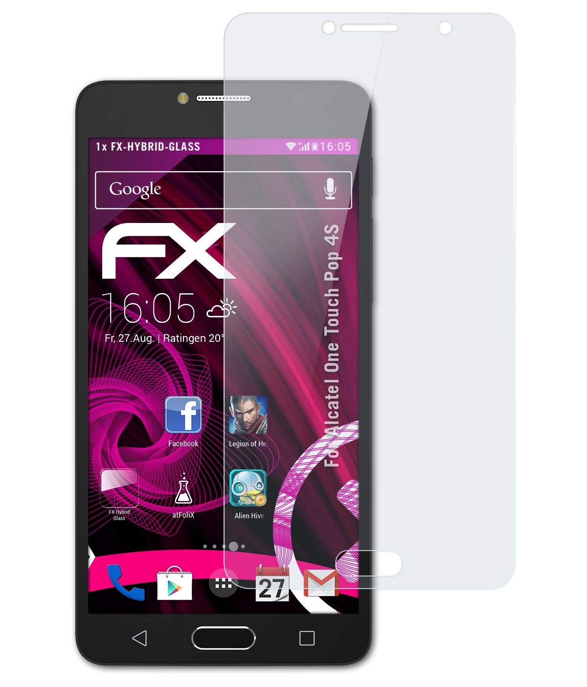 FX-Hybrid-Glass Pop One ATFOLIX 4S) Alcatel Touch Schutzglas(für
