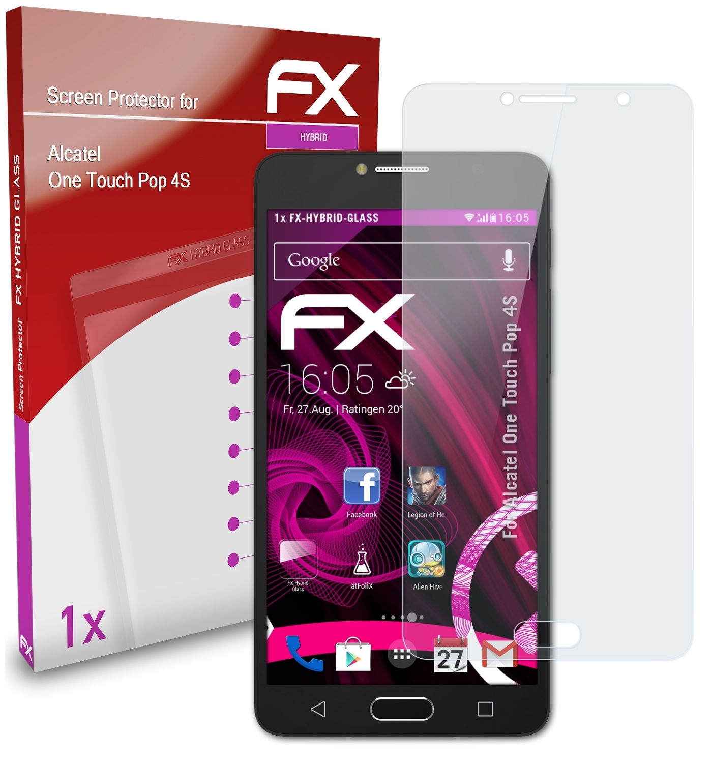 FX-Hybrid-Glass Pop One ATFOLIX 4S) Alcatel Touch Schutzglas(für