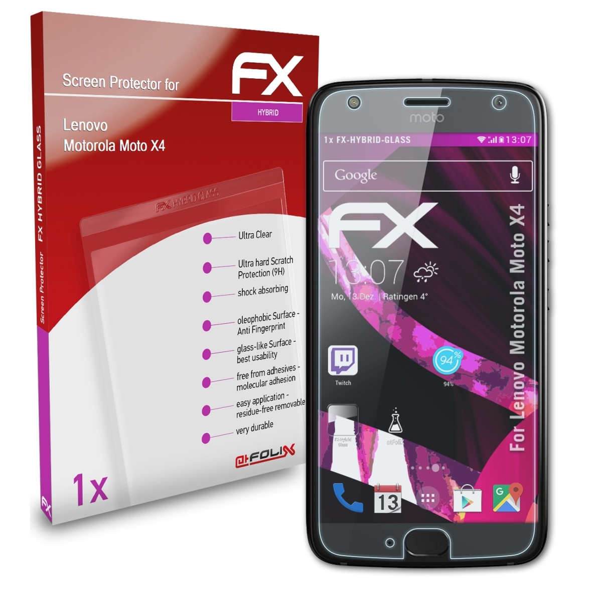 ATFOLIX FX-Hybrid-Glass Lenovo Moto Schutzglas(für X4) Motorola