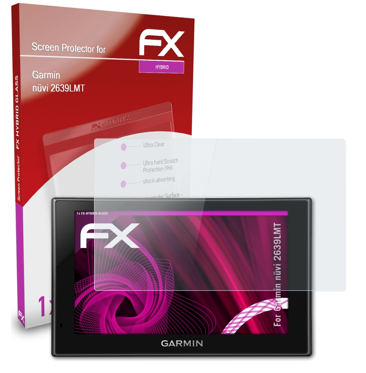 ATFOLIX FX-Hybrid-Glass Schutzglas(für Garmin 2639LMT) nüvi