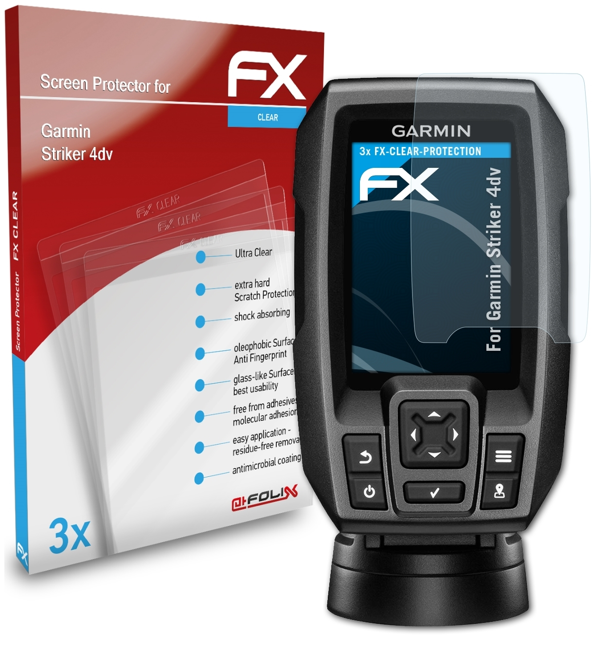 ATFOLIX 3x FX-Clear Displayschutz(für Garmin 4dv) Striker