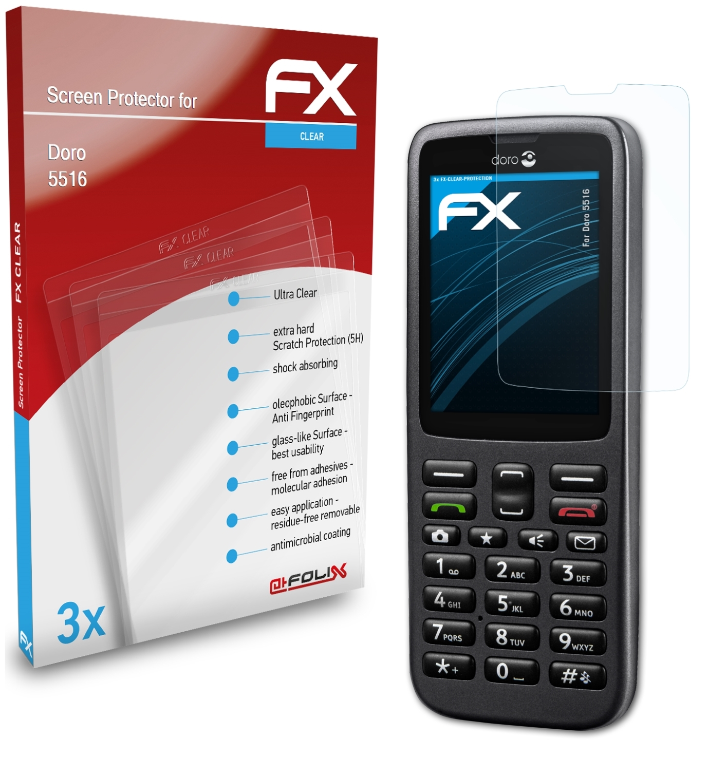 ATFOLIX 3x FX-Clear Displayschutz(für Doro 5516)