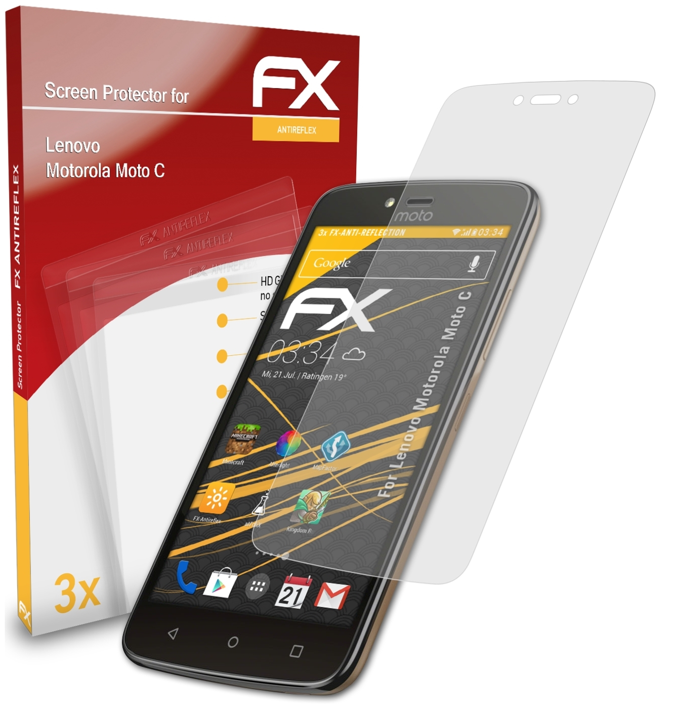 3x C) FX-Antireflex ATFOLIX Lenovo Displayschutz(für Motorola Moto