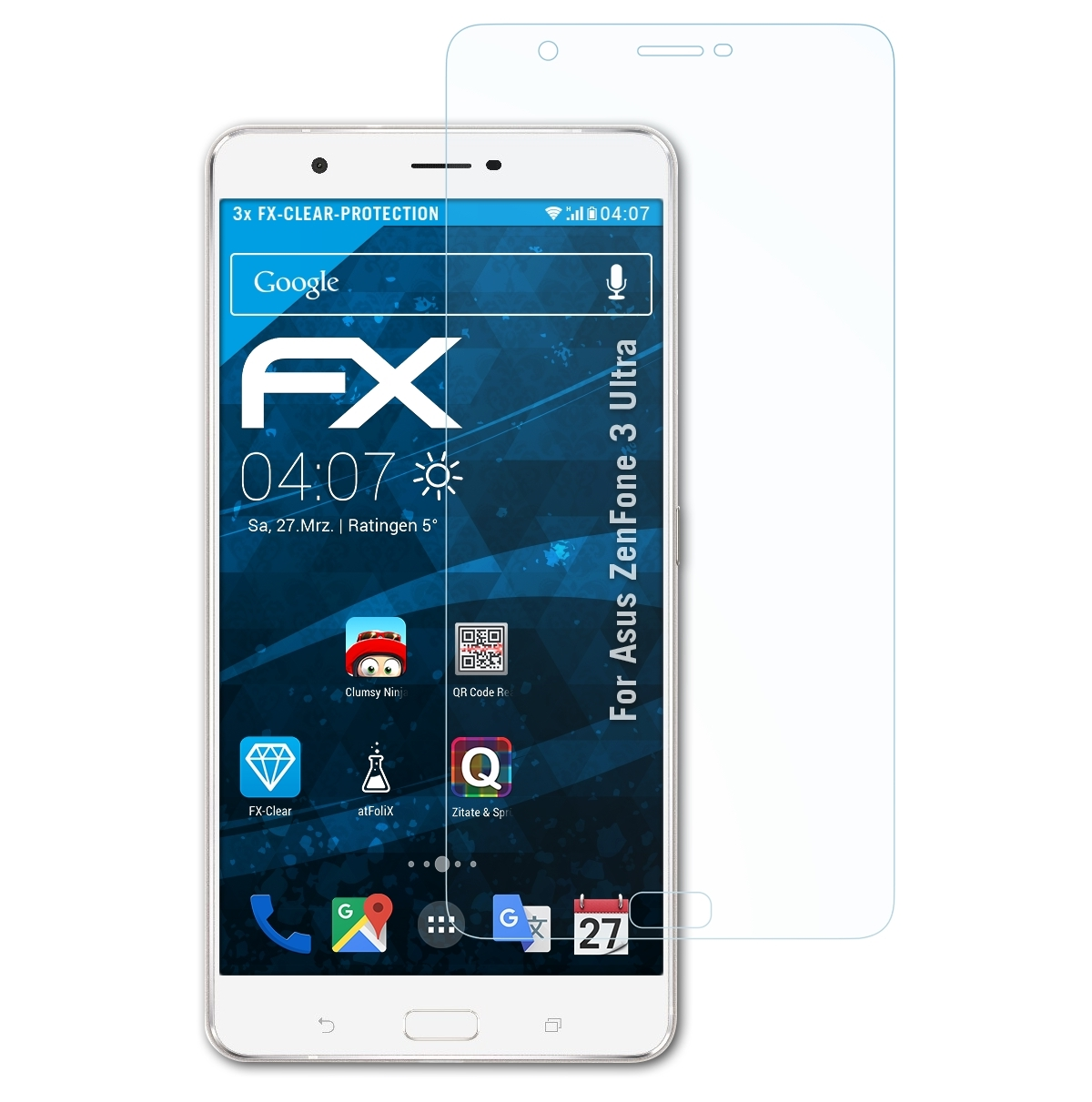 ATFOLIX 3x FX-Clear Displayschutz(für ZenFone Ultra) 3 Asus