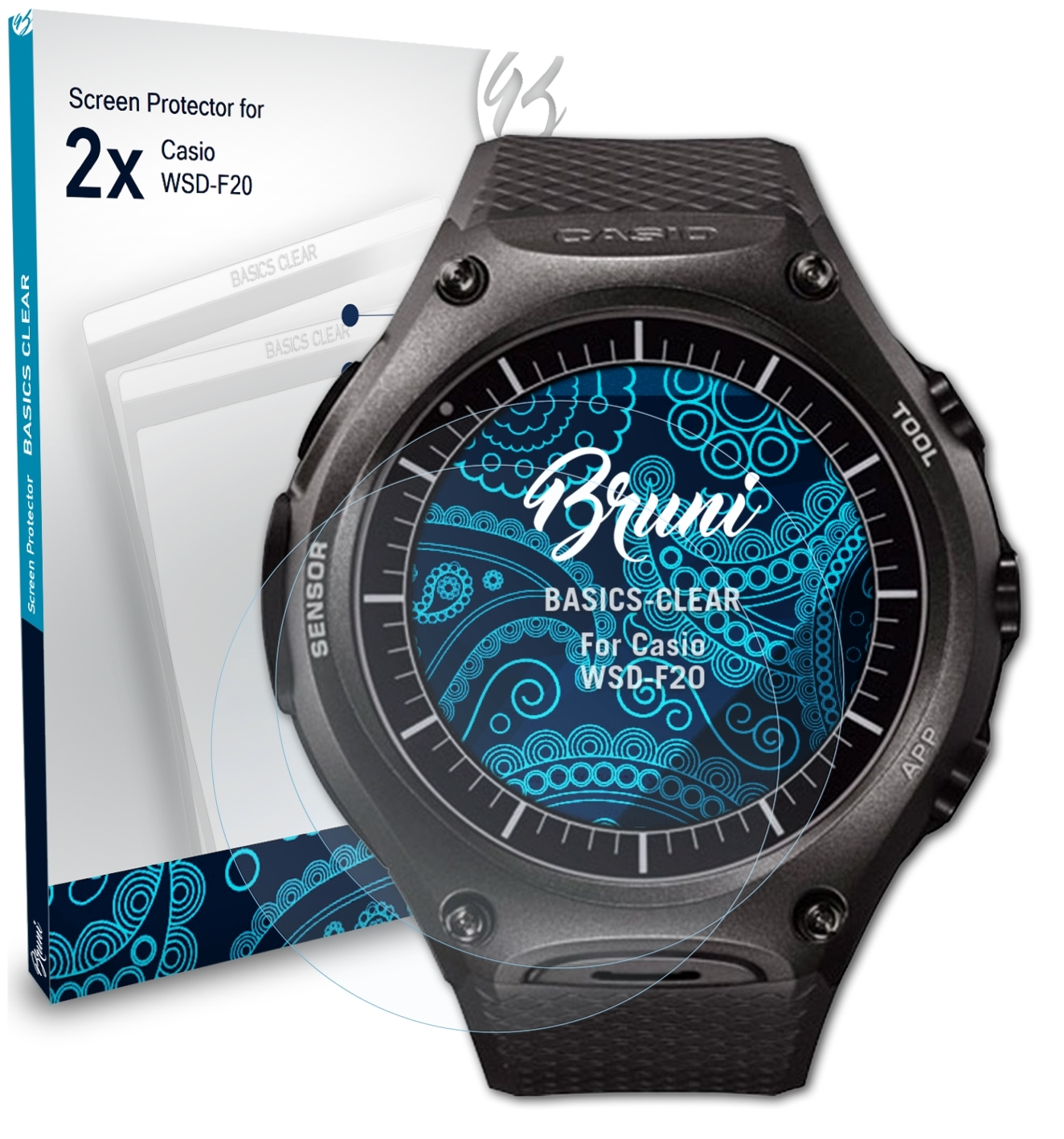 BRUNI 2x WSD-F20) Casio Basics-Clear Schutzfolie(für