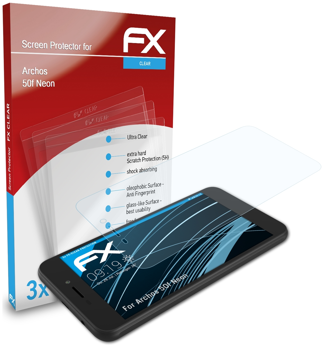 ATFOLIX 3x FX-Clear Neon) Archos 50f Displayschutz(für