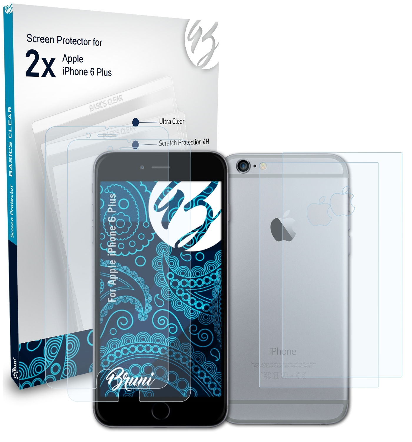 Plus) BRUNI 2x 6 Schutzfolie(für iPhone Basics-Clear Apple
