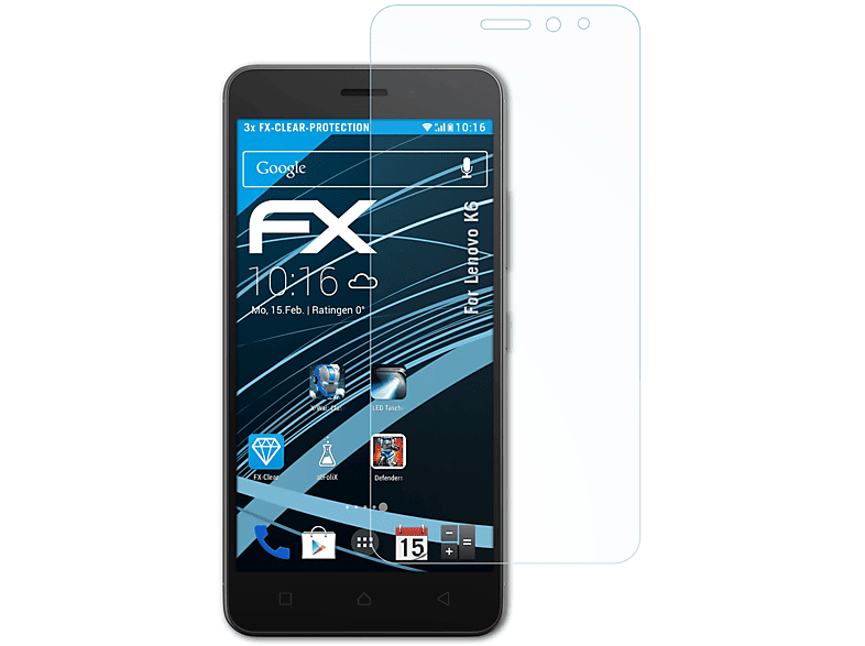 ATFOLIX 3x FX-Clear Displayschutz(für Lenovo K6)