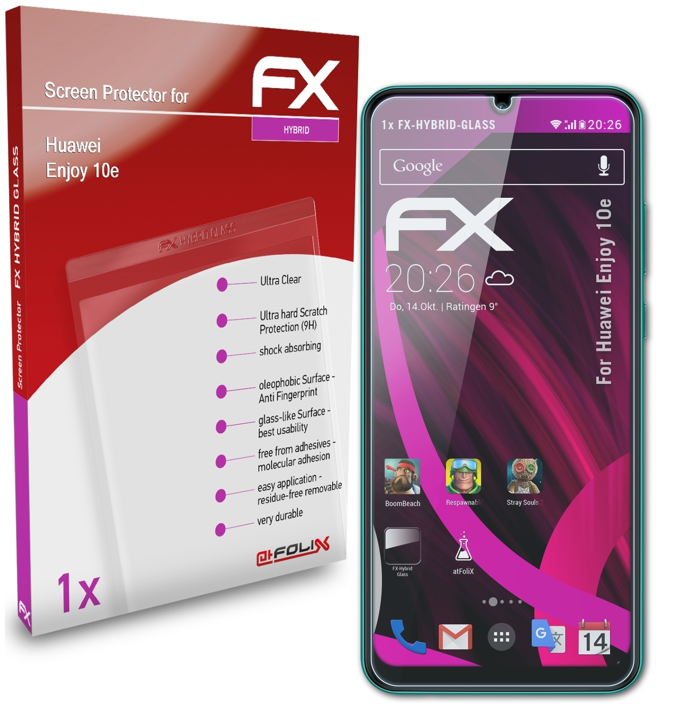 ATFOLIX FX-Hybrid-Glass Schutzglas(für Huawei 10e) Enjoy