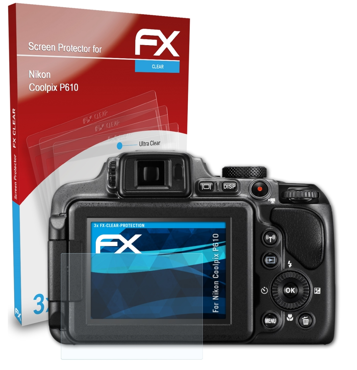 ATFOLIX 3x FX-Clear Displayschutz(für Nikon Coolpix P610)