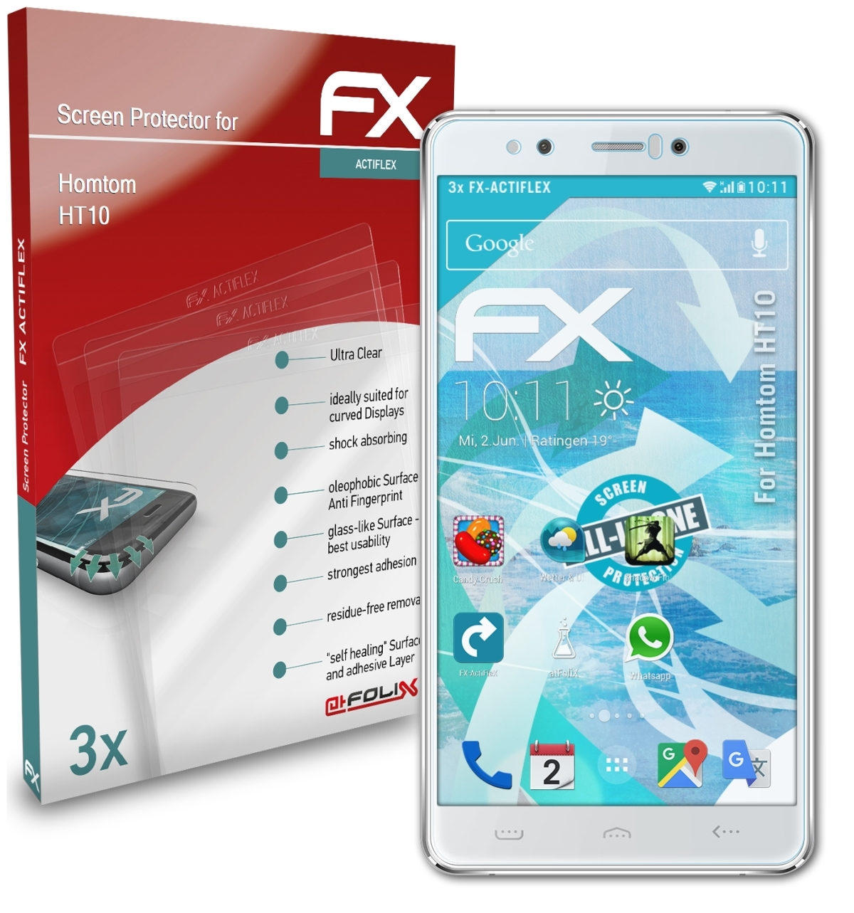 ATFOLIX 3x FX-ActiFleX HT10) Homtom Displayschutz(für