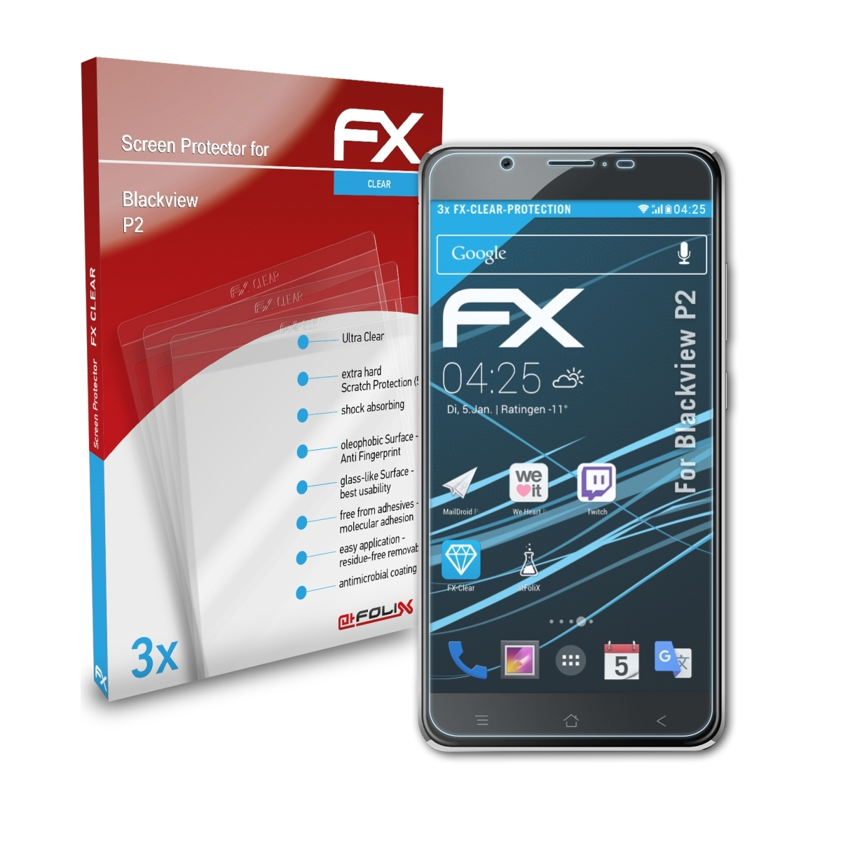 ATFOLIX 3x FX-Clear Displayschutz(für Blackview P2)