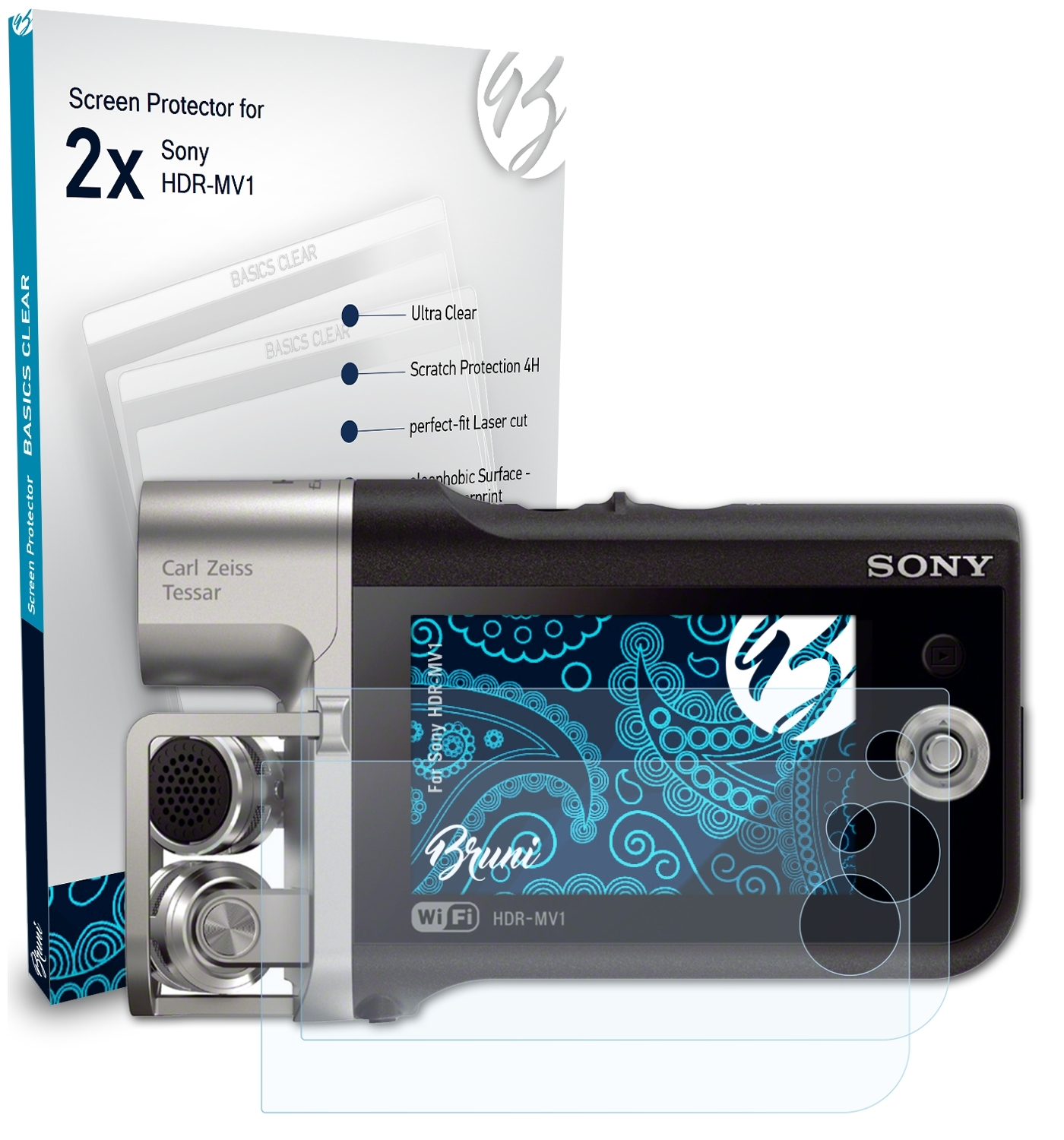 2x Sony HDR-MV1) Basics-Clear Schutzfolie(für BRUNI