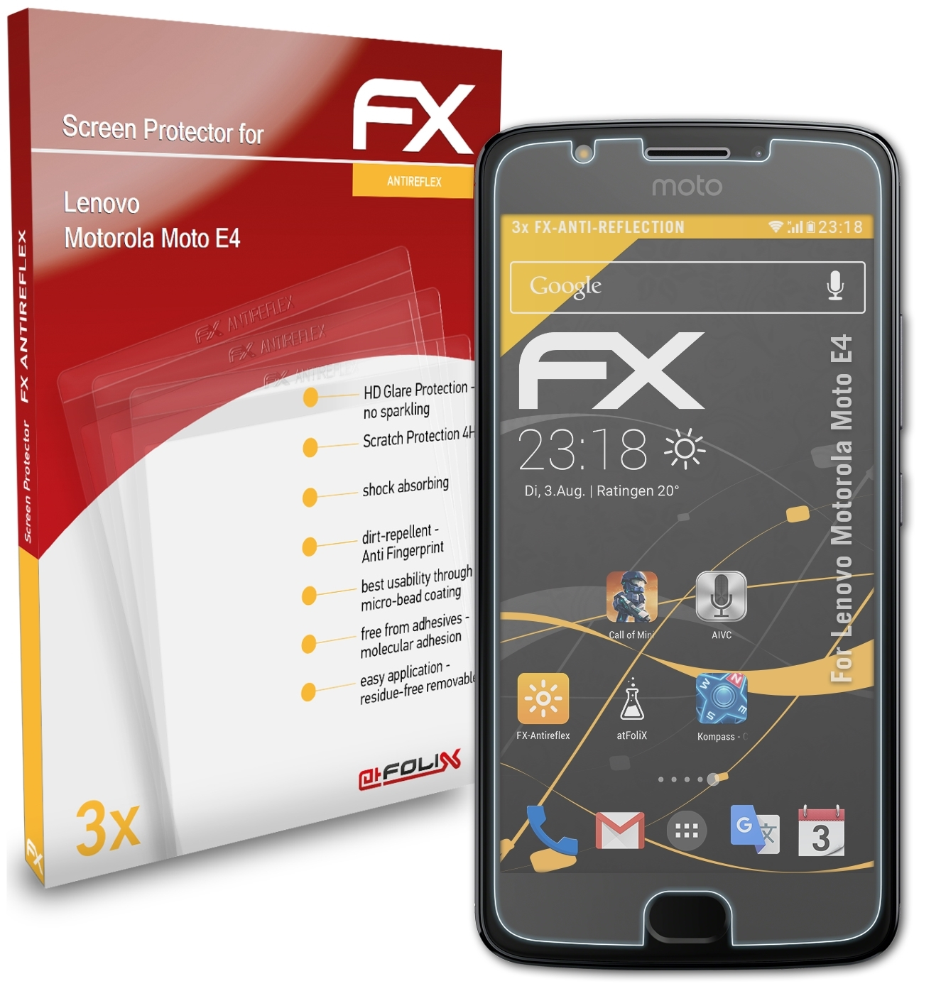 ATFOLIX 3x E4) FX-Antireflex Motorola Lenovo Moto Displayschutz(für