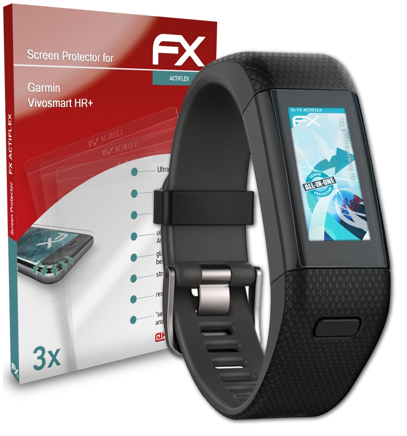 ATFOLIX 3x FX-ActiFleX Vivosmart Displayschutz(für Garmin HR+)
