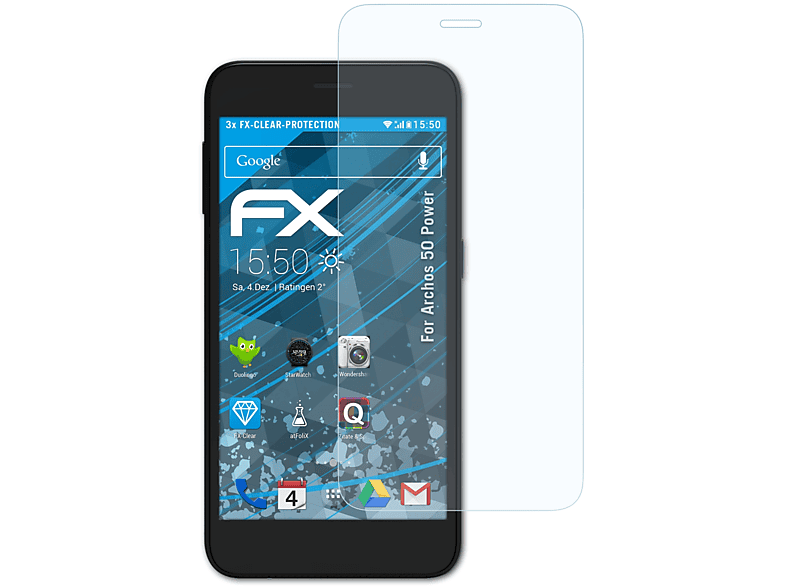 ATFOLIX 3x FX-Clear Displayschutz(für Archos 50 Power)