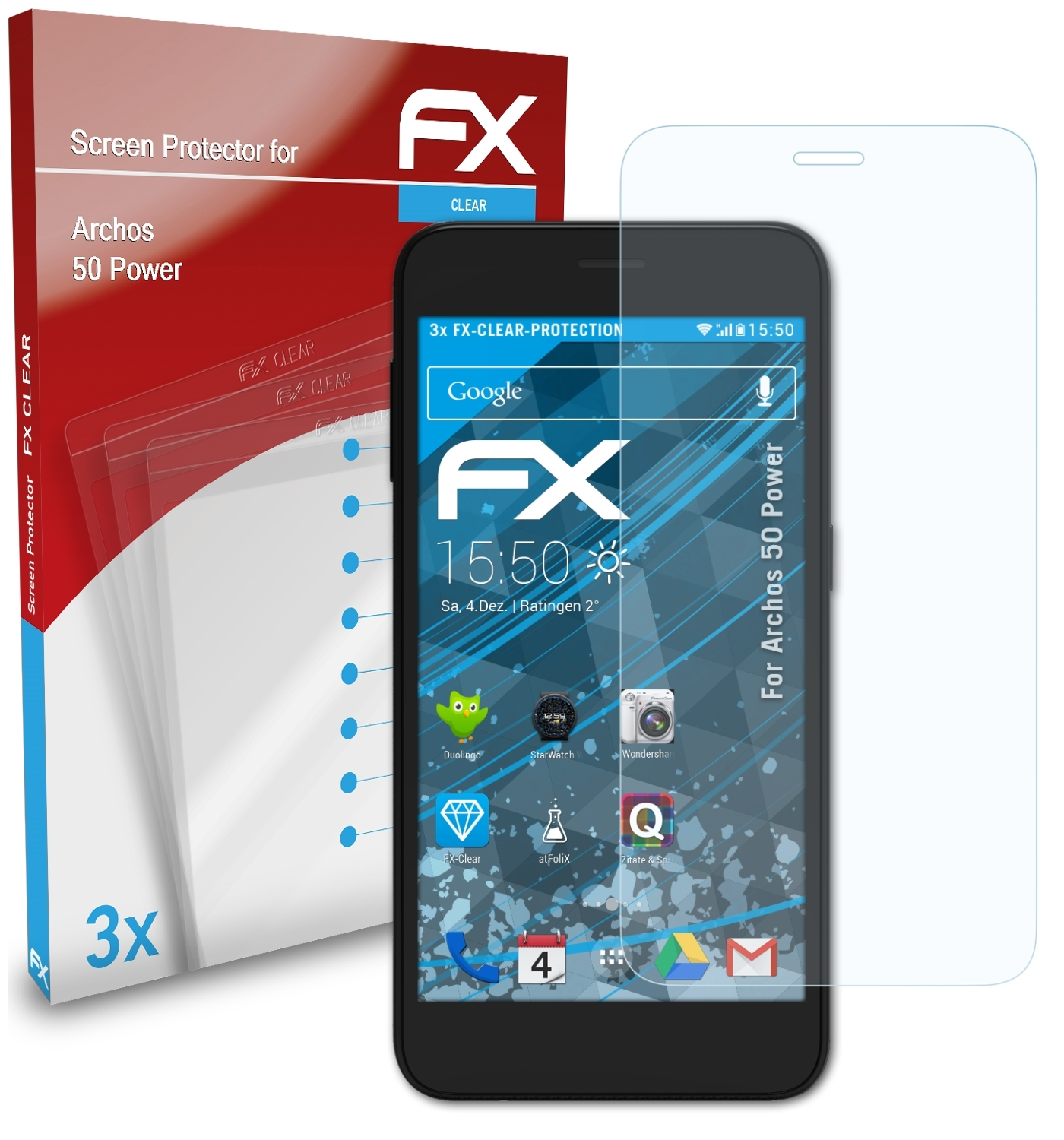 3x Displayschutz(für Power) 50 Archos ATFOLIX FX-Clear