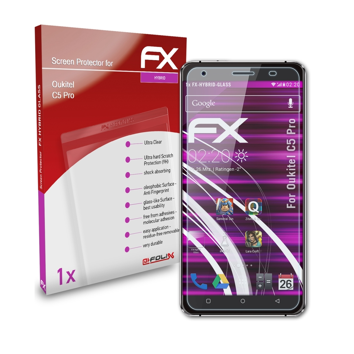 ATFOLIX Oukitel C5 Schutzglas(für FX-Hybrid-Glass Pro)