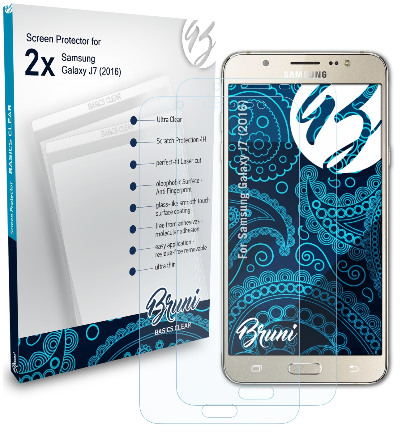 BRUNI 2x Basics-Clear Schutzfolie(für Galaxy J7 Samsung (2016))