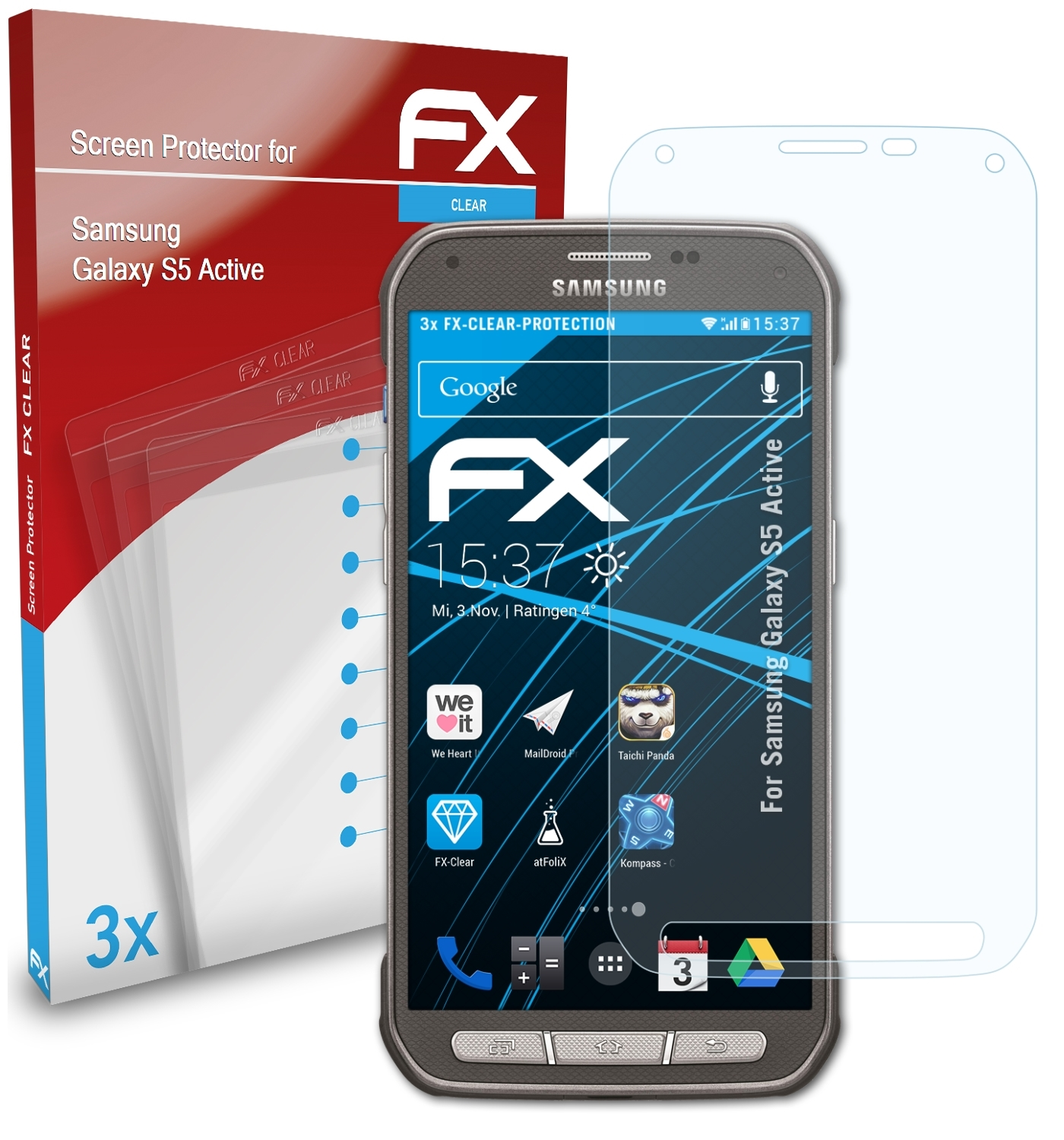 Displayschutz(für ATFOLIX S5 Active) 3x FX-Clear Galaxy Samsung