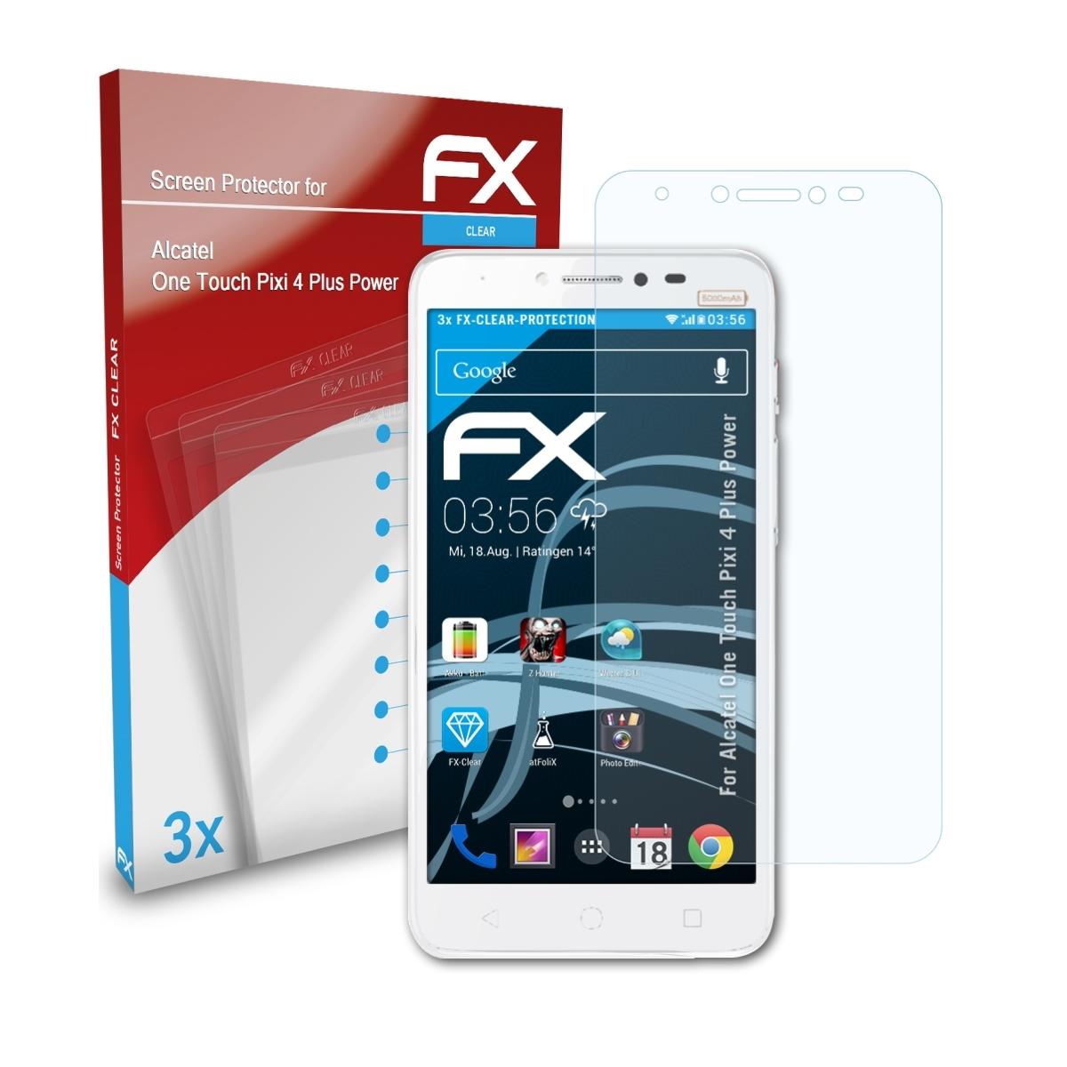 Plus Displayschutz(für 3x One 4 Touch Power) FX-Clear ATFOLIX Pixi Alcatel