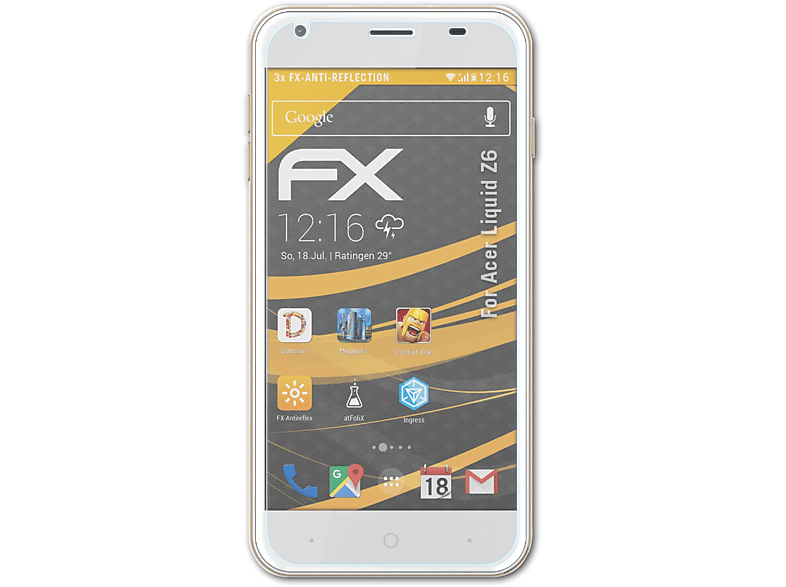 ATFOLIX 3x FX-Antireflex Displayschutz(für Acer Liquid Z6)