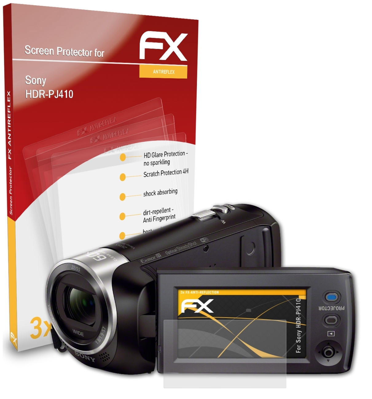 ATFOLIX 3x Sony HDR-PJ410) Displayschutz(für FX-Antireflex