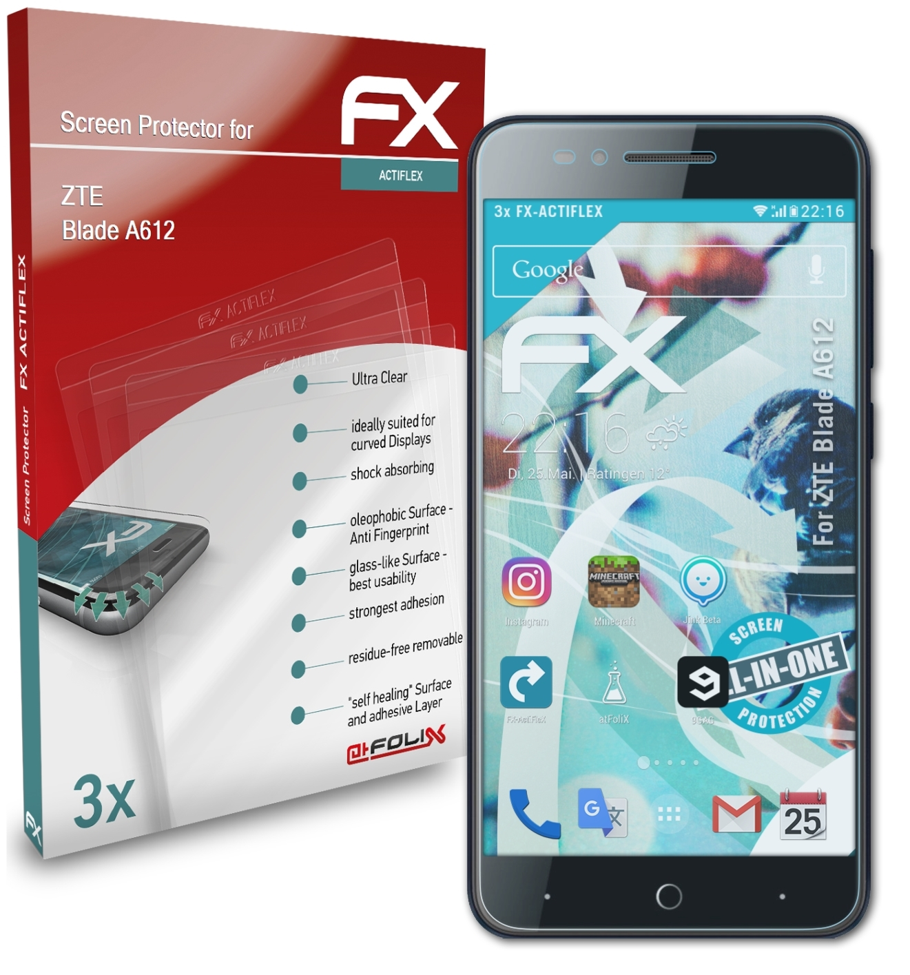 ATFOLIX 3x Blade FX-ActiFleX A612) Displayschutz(für ZTE