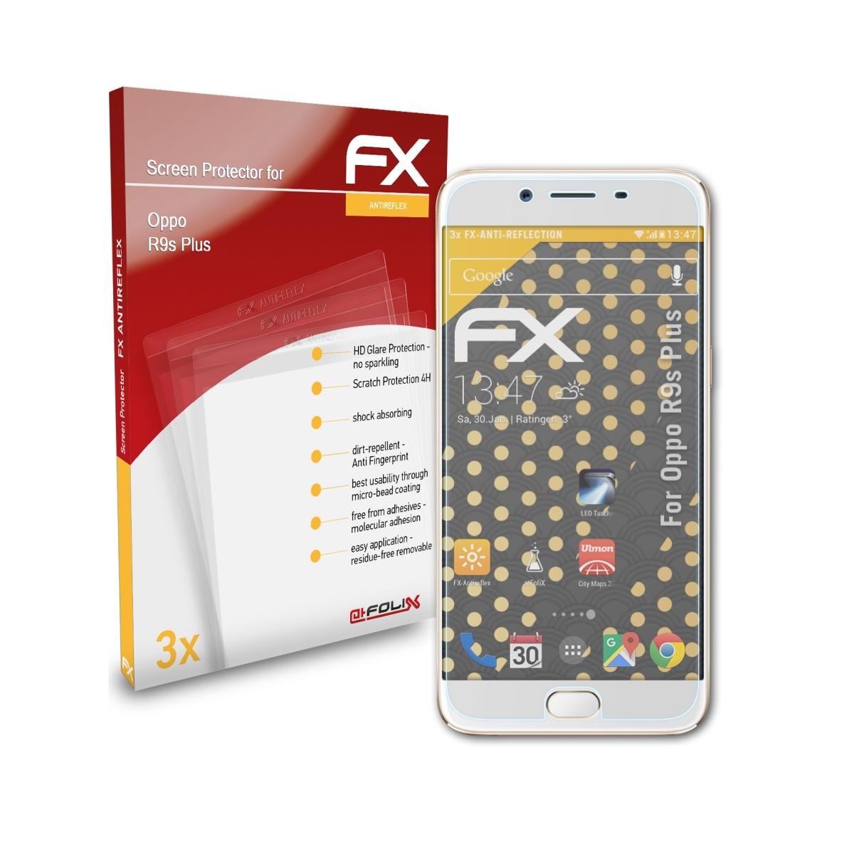 3x Oppo Displayschutz(für FX-Antireflex R9s ATFOLIX Plus)