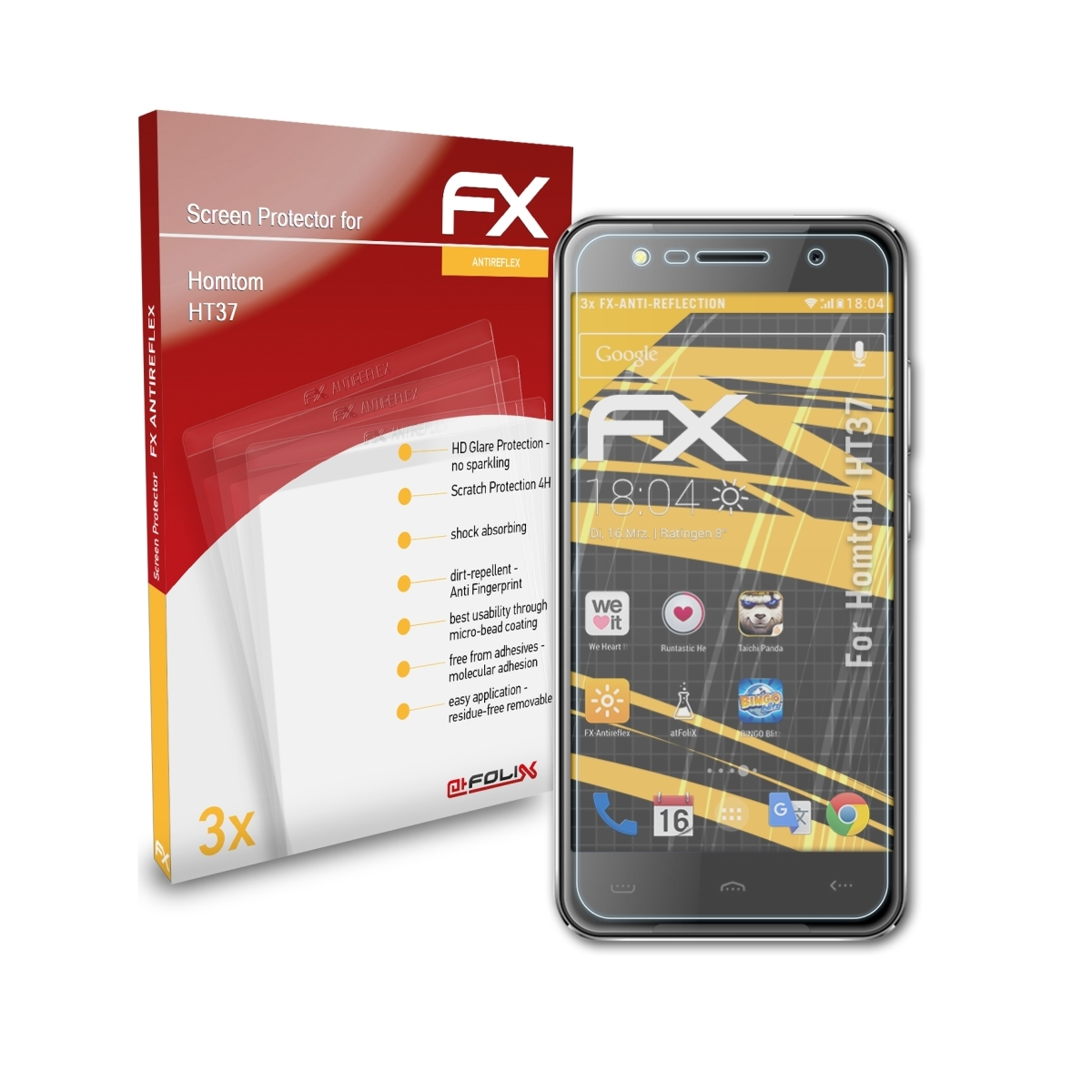 3x Displayschutz(für Homtom FX-Antireflex ATFOLIX HT37)