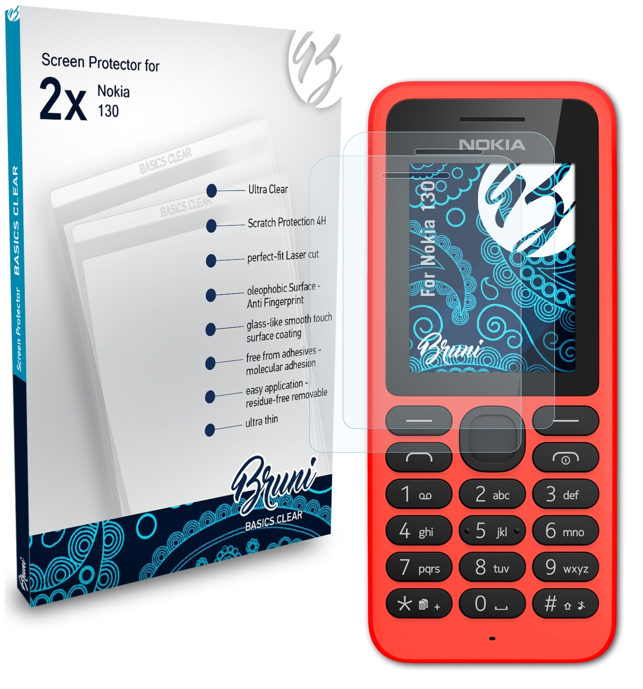 BRUNI 2x Basics-Clear Schutzfolie(für Nokia 130)