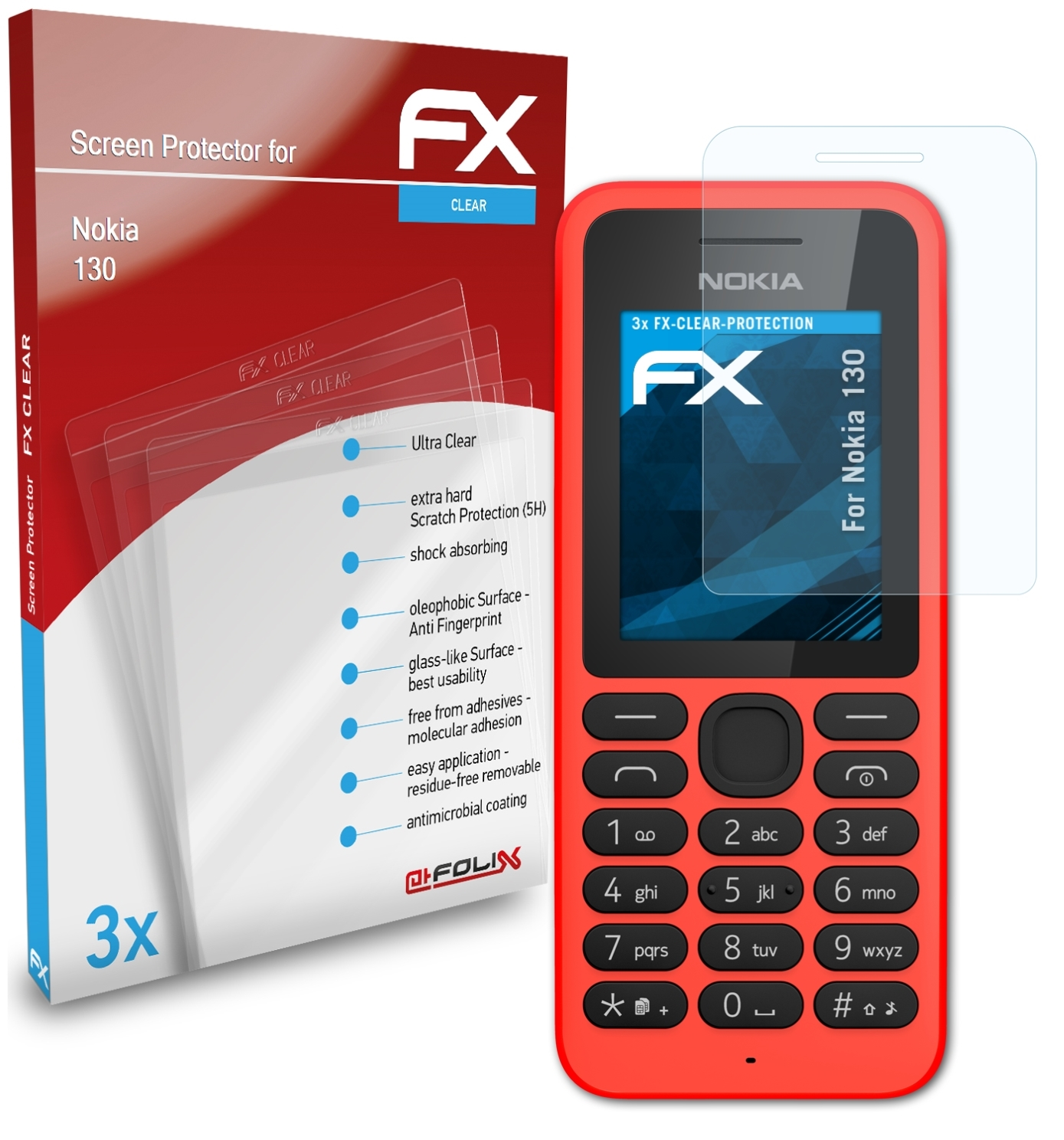 ATFOLIX 3x FX-Clear Displayschutz(für Nokia 130)