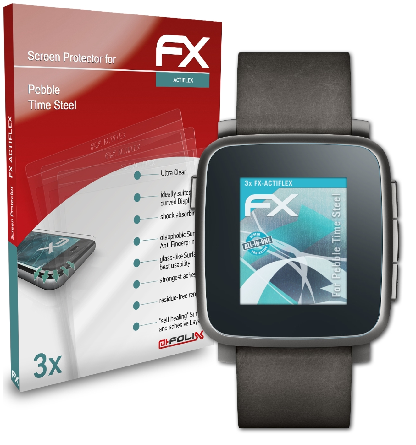 Pebble Steel) ATFOLIX 3x FX-ActiFleX Displayschutz(für Time