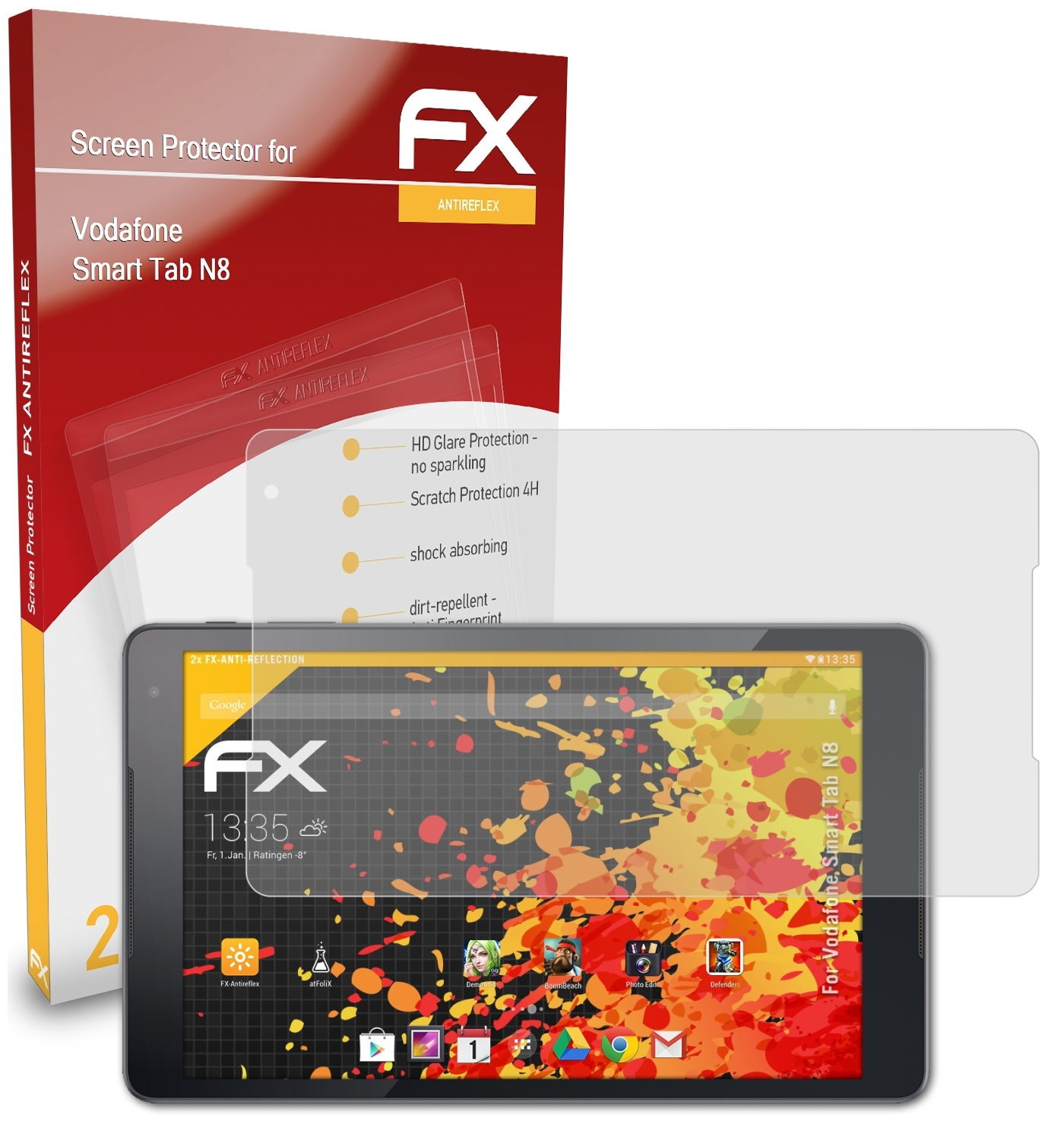 2x Tab Displayschutz(für Vodafone ATFOLIX N8) FX-Antireflex Smart