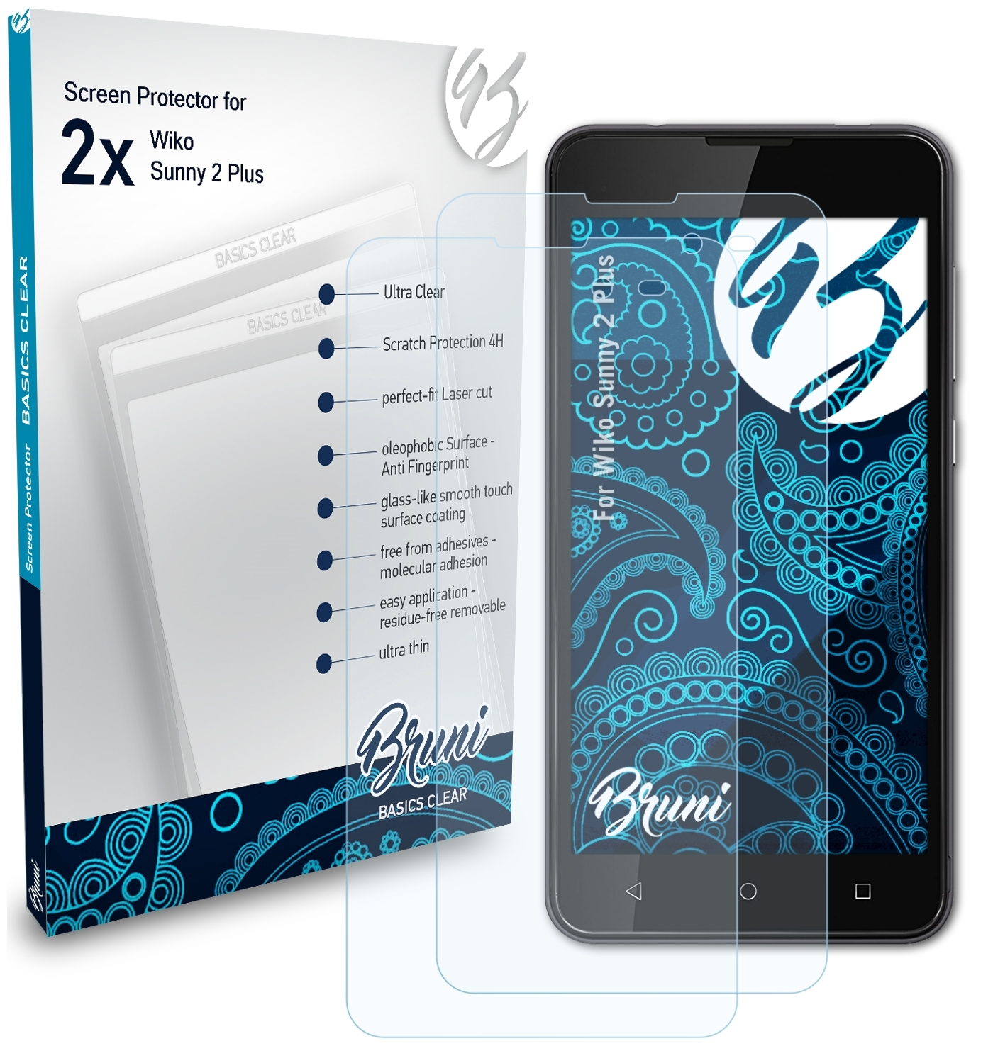 BRUNI 2x Basics-Clear Schutzfolie(für Wiko Sunny Plus) 2