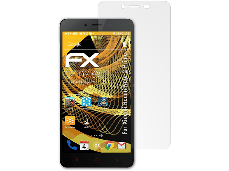 Displayschutz(für 3x FX-Antireflex 2 ATFOLIX Note Xiaomi (Prime)) Redmi