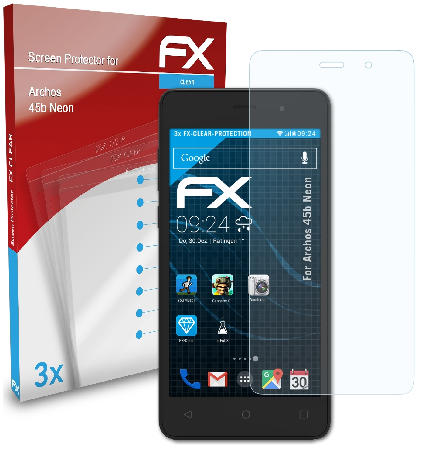 FX-Clear 45b Neon) Displayschutz(für ATFOLIX Archos 3x