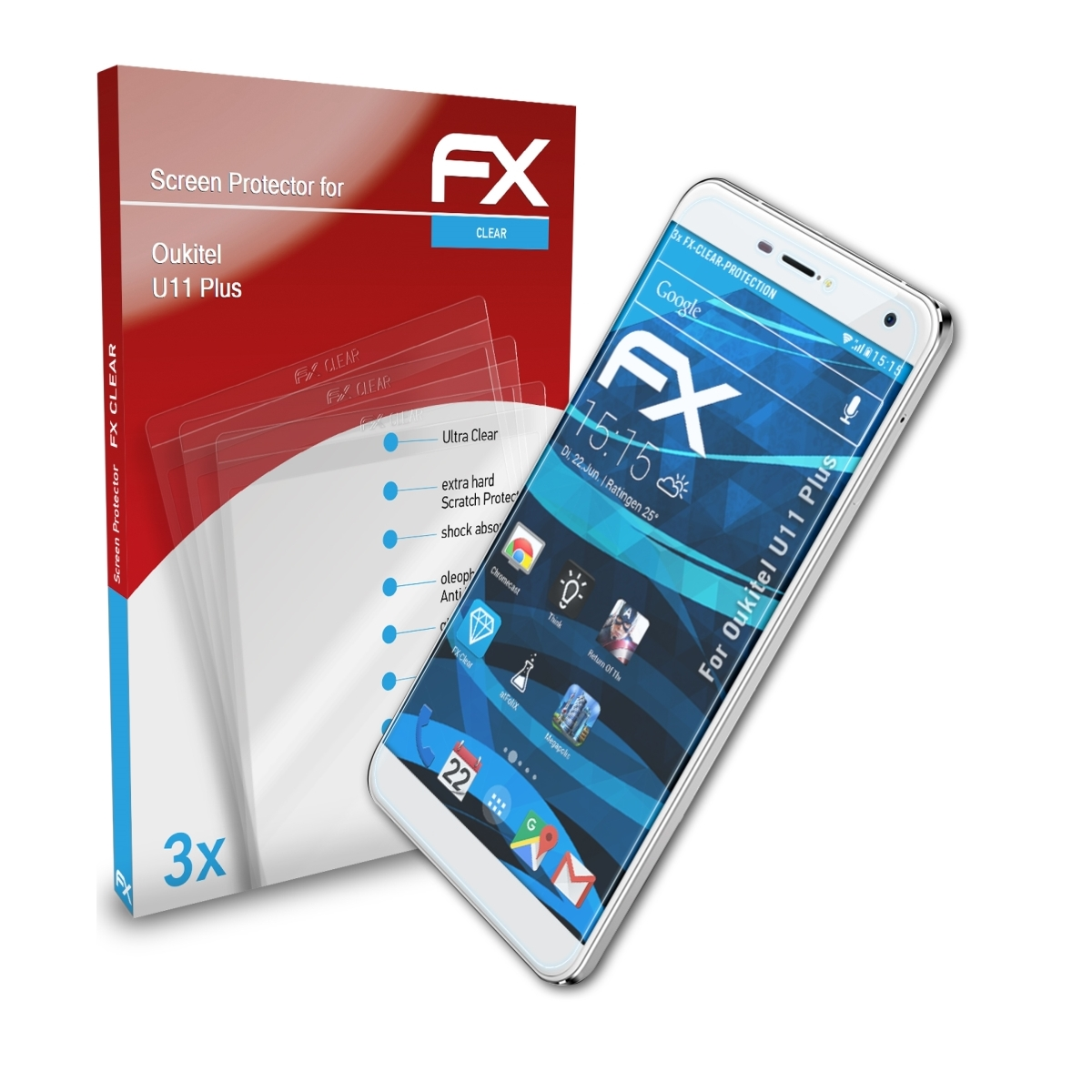 U11 3x Displayschutz(für FX-Clear Oukitel ATFOLIX Plus)